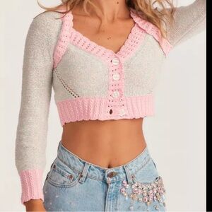 Love Shack Fancy cropped knit cardigan in rose